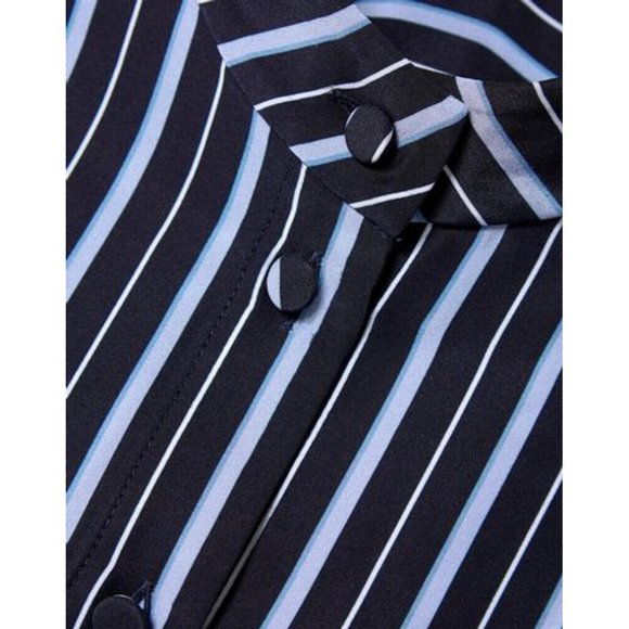 CO Striped Silk Crepe De Chine Shirt Sz XL Blue Button Front Band Collar Blouse - Picture 12 of 12